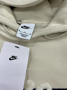 Nike Cream Hoodie with Black Logo Tag - Medium
